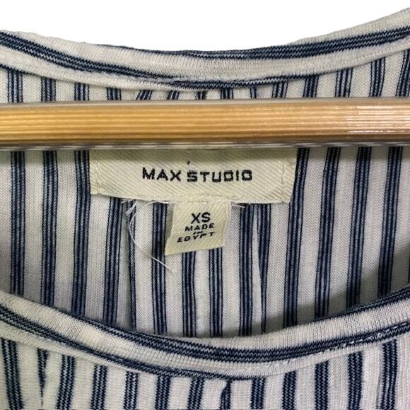 MAX STUDIO Cold Shoulder White Blue Stripe Top | XS - Picture 3 of 5